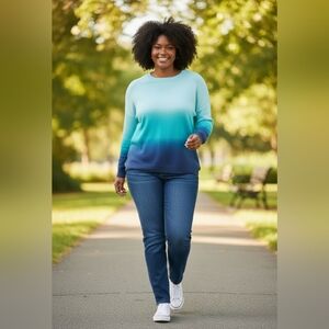 Chico's Blue Ombre Crew Neck Sweater